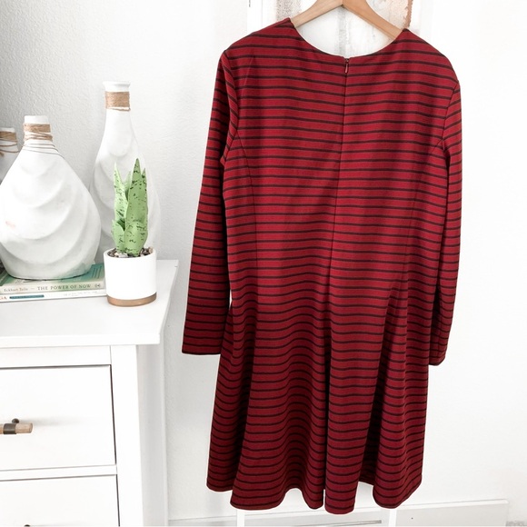 Anthropologie Hutch Maroon and Black Striped Fit and Flare Long Sleeve Dress 2XL - Picture 12 of 14